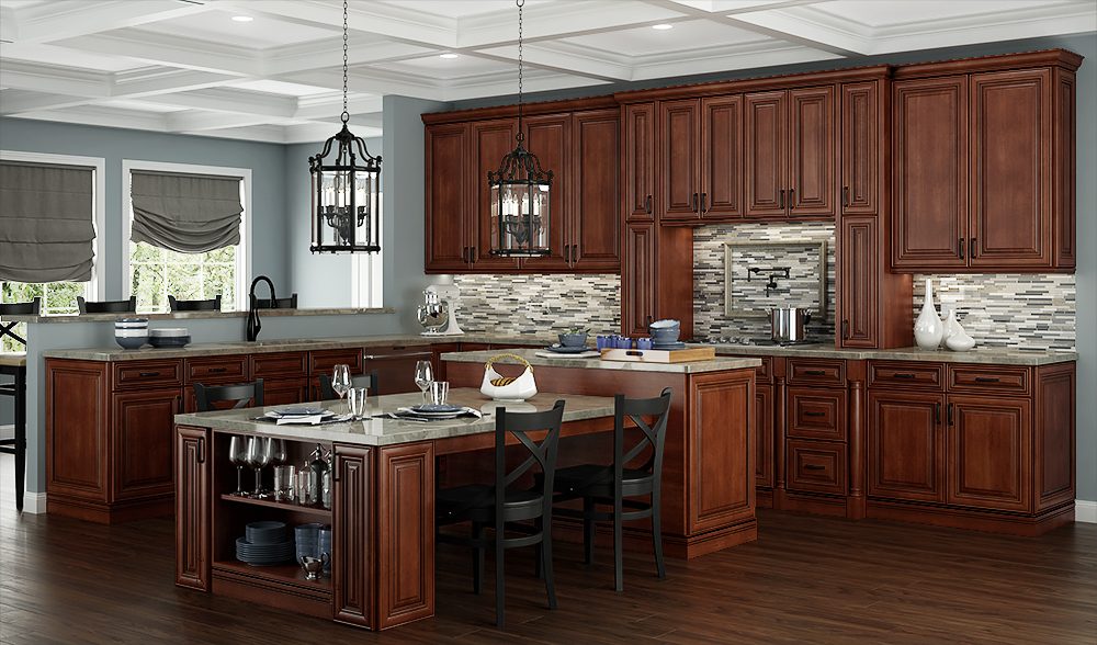 Traditional cherry kitchen with a seated island