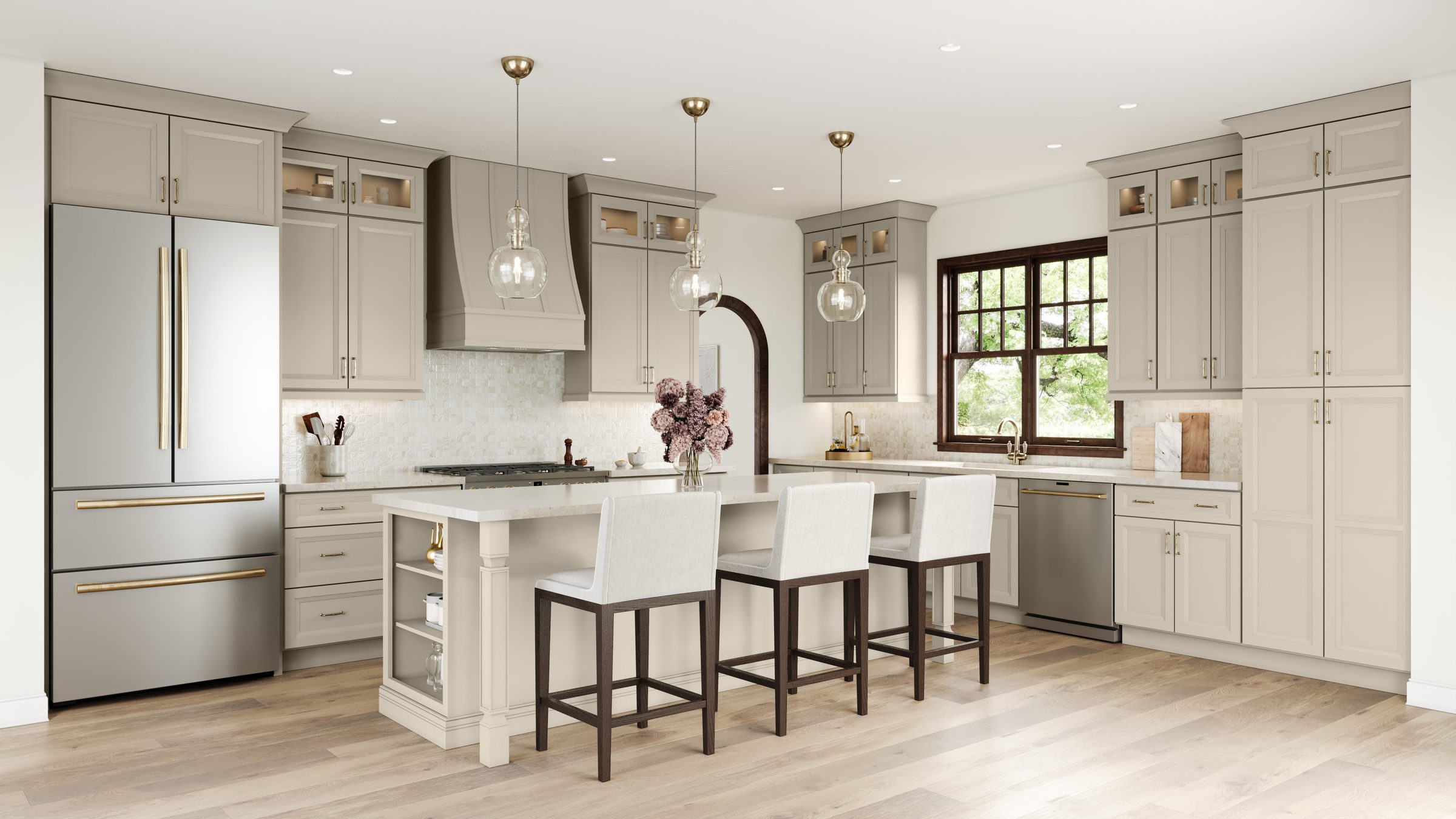 Greige shaker kitchen with a seated island